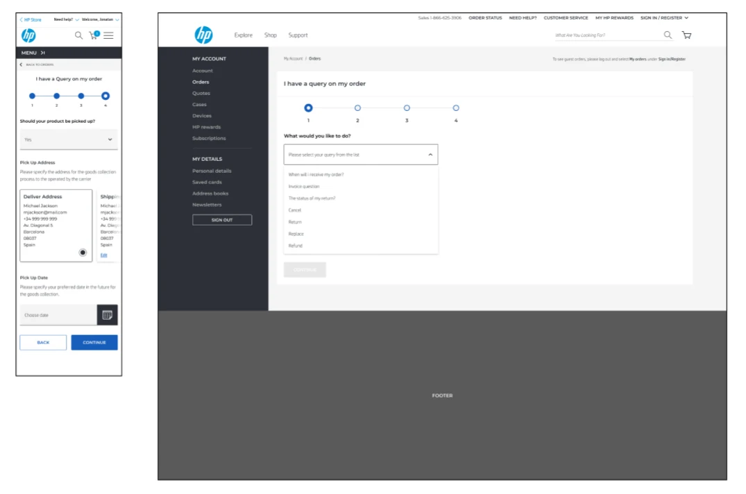 Wireframes of the request form on mobile and desktop