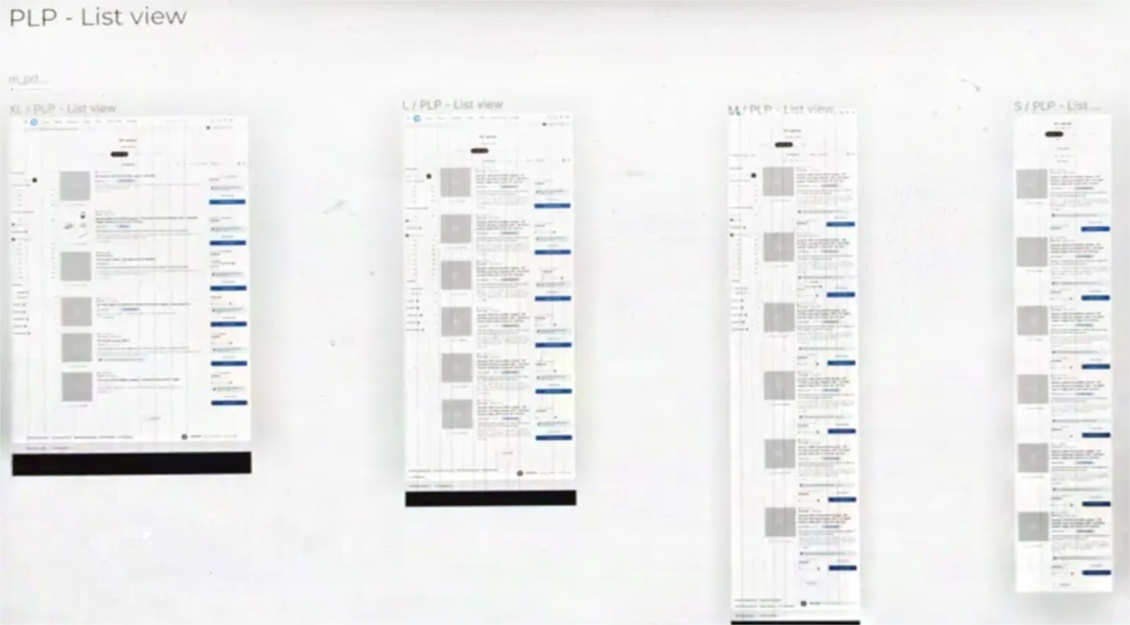 Product listing in list view across four breakpoints, with the financing message