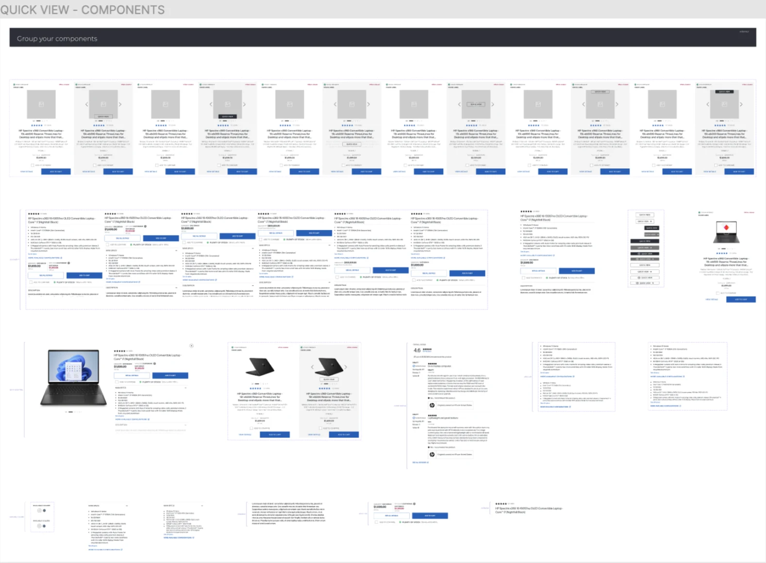 Quick view components: product cards, entry points and panel content
