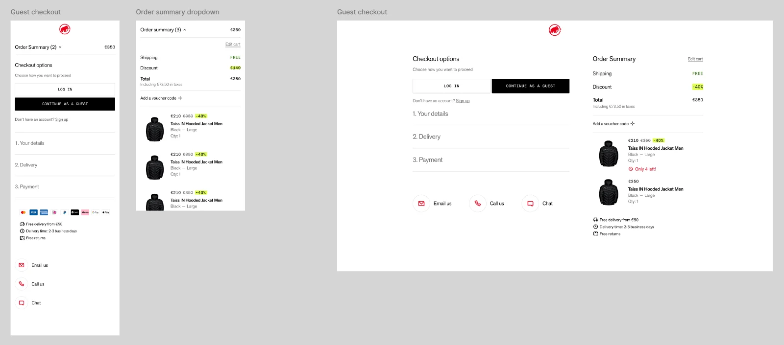 Final checkout options screen on mobile and desktop